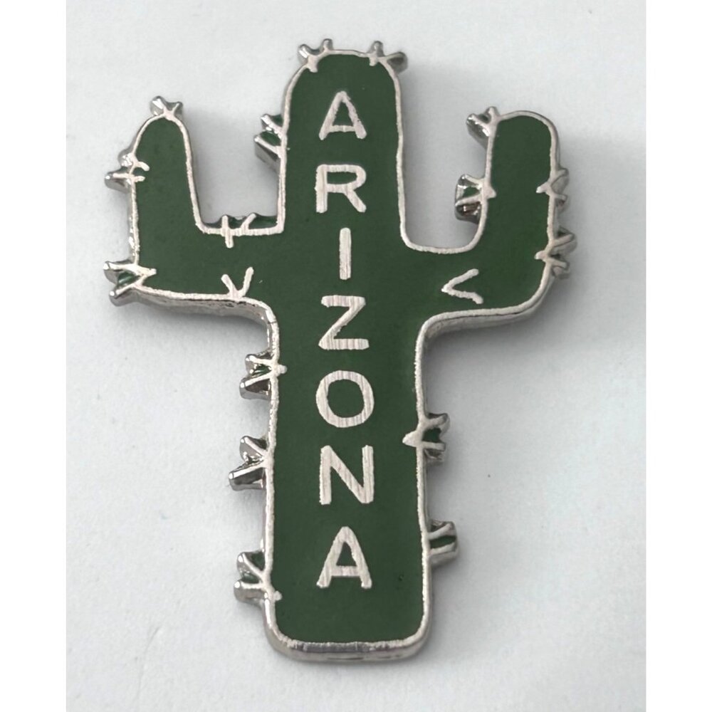 Vintage Arizona State Cactus Lapel Pin Travel Souvenir Green Enamel